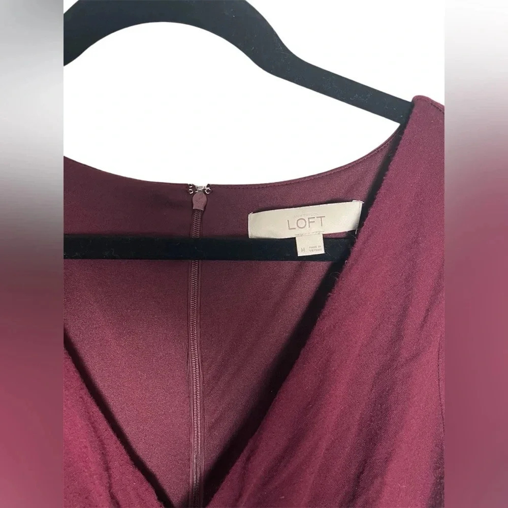 Loft Burgundy 3/4 Length Sleeve Dress Size Medium - Picture 3 of 4